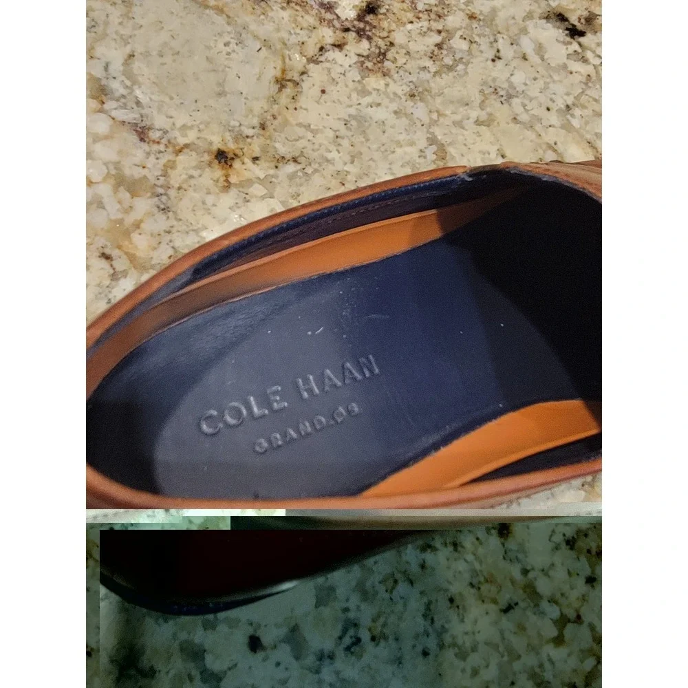 Cole Haan Grand.OS Shoes Mens US 9.5M Tan Leather Slip On Oxford Dress Casual